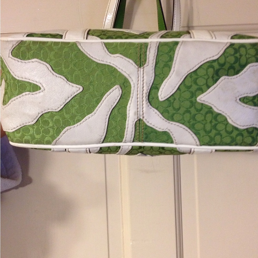 Coach Green and White Zebra Leather Tote Bag - Picture 4 of 5